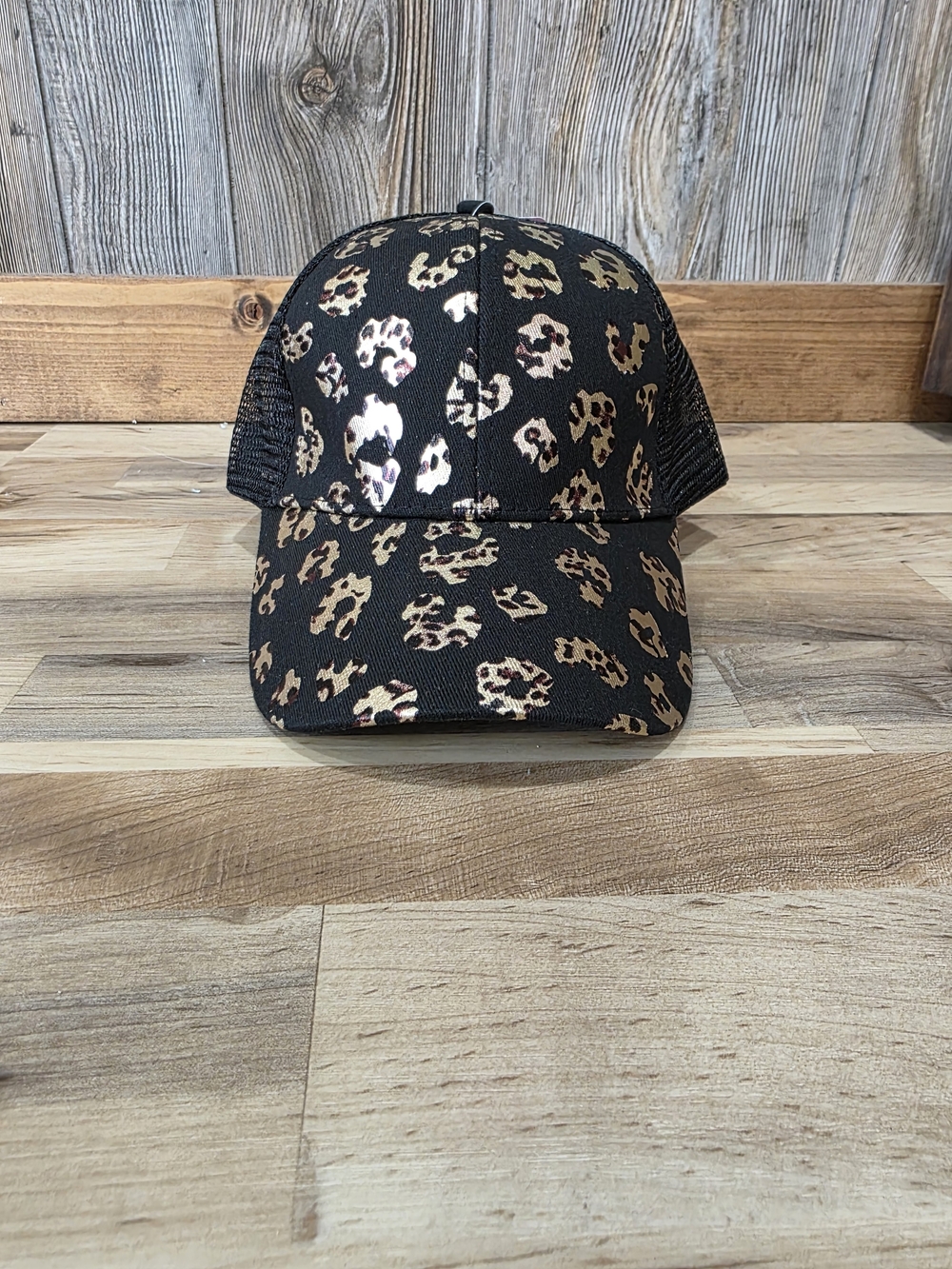 Women’s Black Leopard Print Trucker Hat